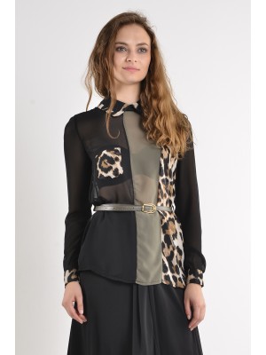 SİYAH LEOPAR BAYAN GÖMLEK